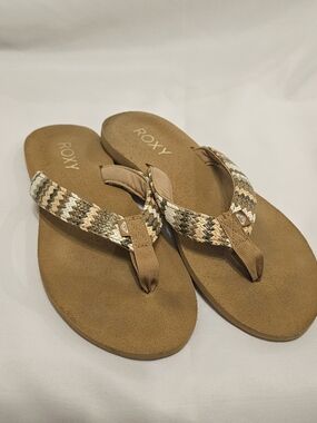 Roxy Braided Tan and Cream Flip Flop Sandals